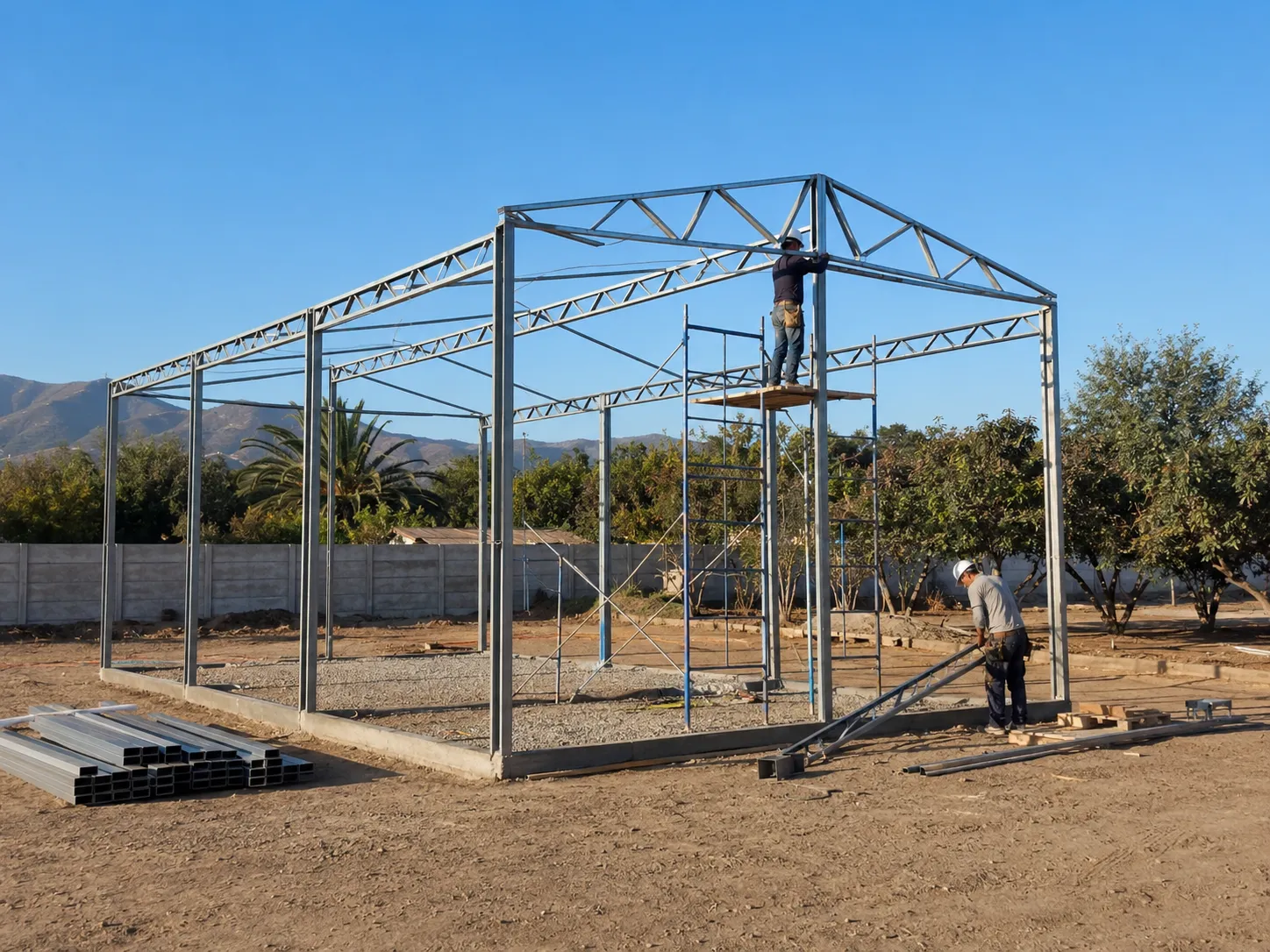 Representación editorial de la construcción inicial de una bodega de distribución