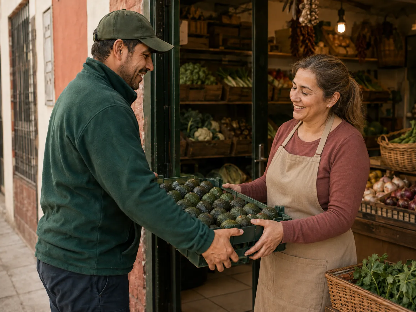 Representación editorial de una entrega de paltas a un comercio