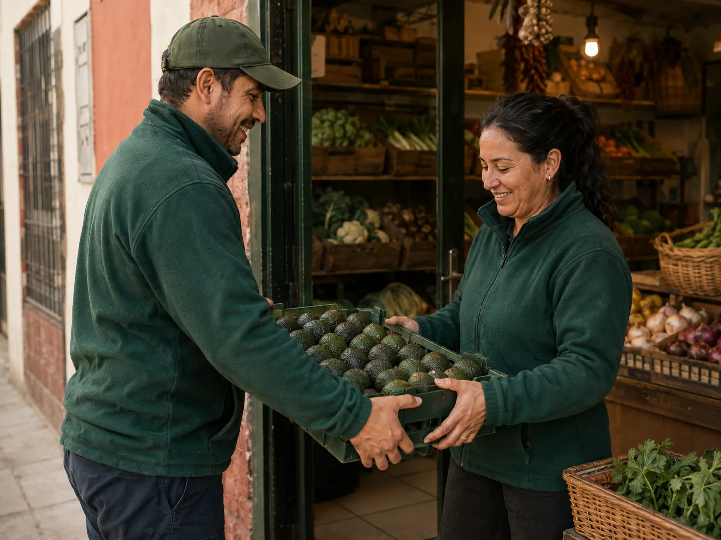 Representación editorial de una entrega de paltas a un comercio